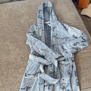Gray Hooded Bathrobe with Script Design